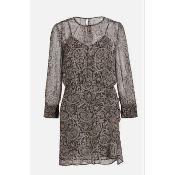 Veronica Beard Palmyra Dress Paisley Print Sheer Long Sleeve Ruched Mini Size 6 - Picture 6 of 7